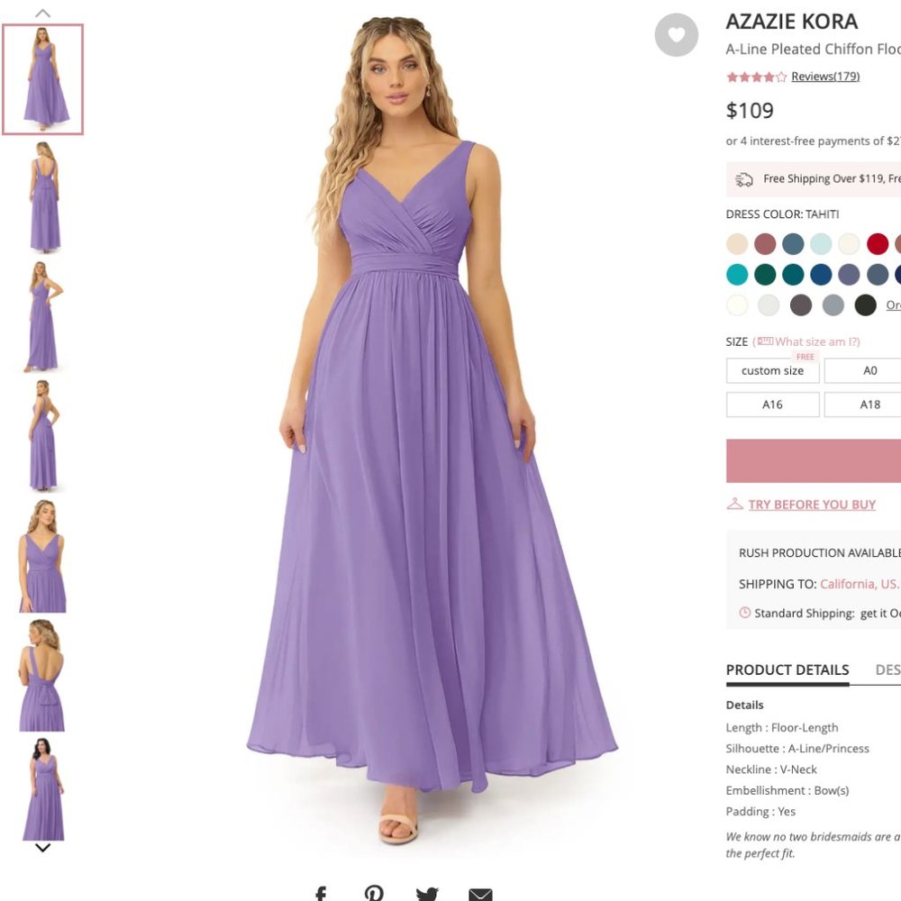 Azazie size 6 Kora Dress in Tahiti, hemmed